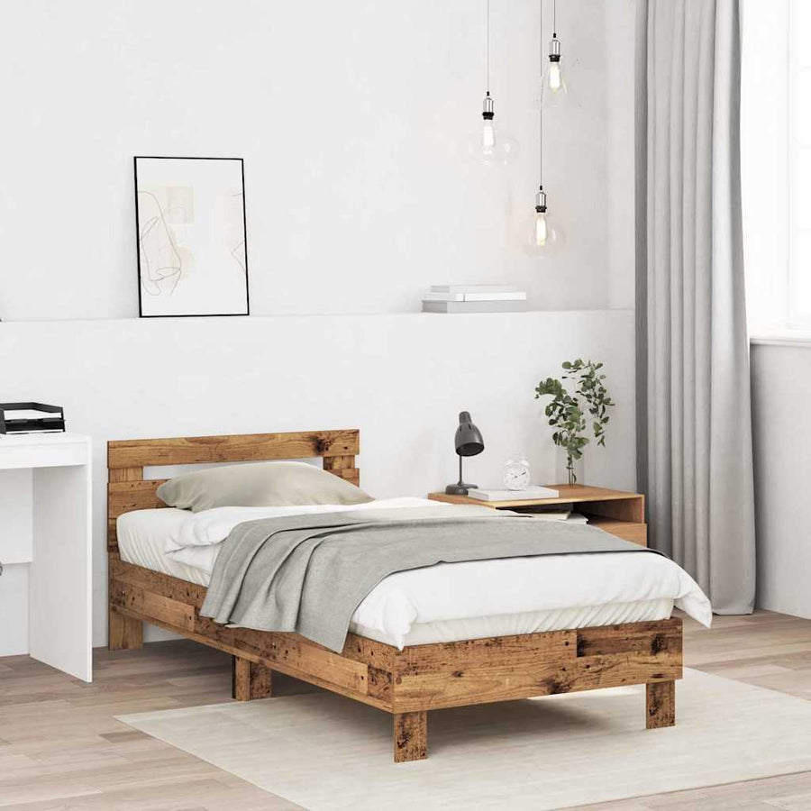 Bedframe Met Hoofdeinde Oudhout 193 X 95 X 88 Cm Bewerkt Hout 90 x 190 cm