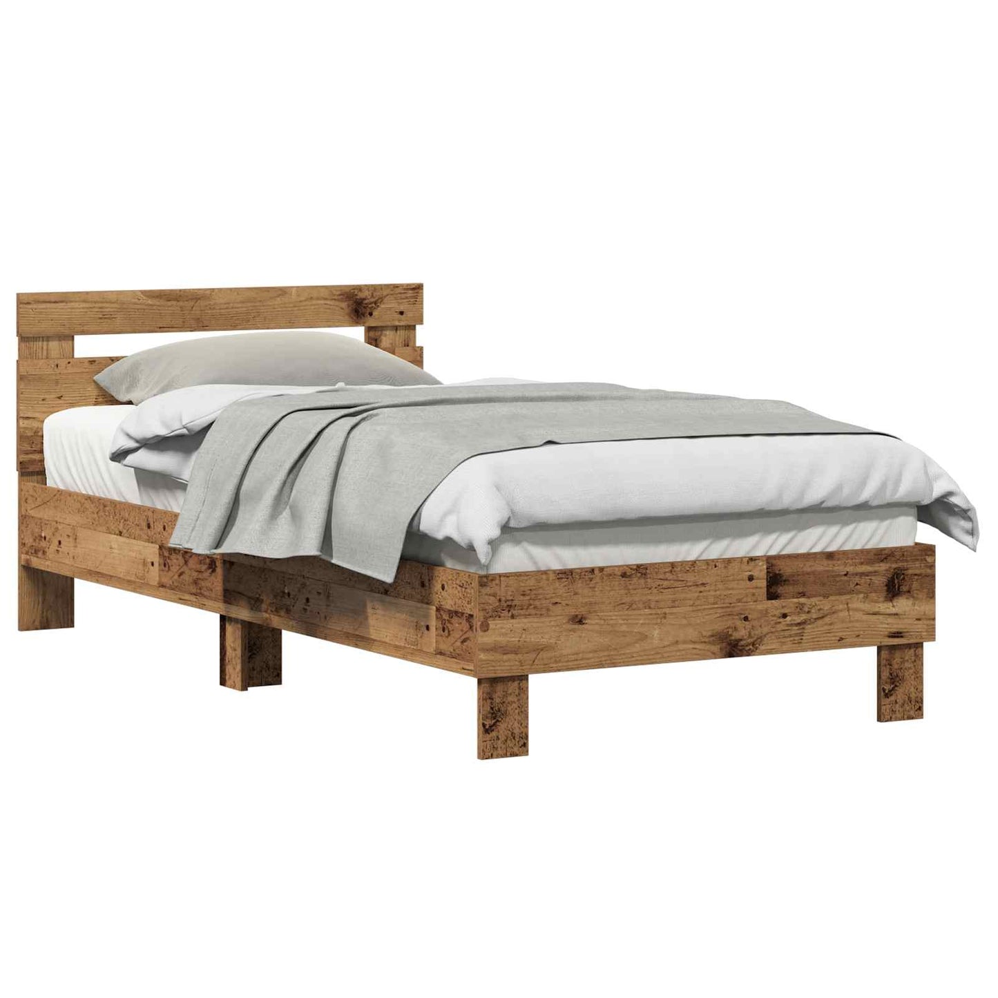 Bedframe Met Hoofdeinde Oudhout 193 X 95 X 88 Cm Bewerkt Hout 90 x 190 cm