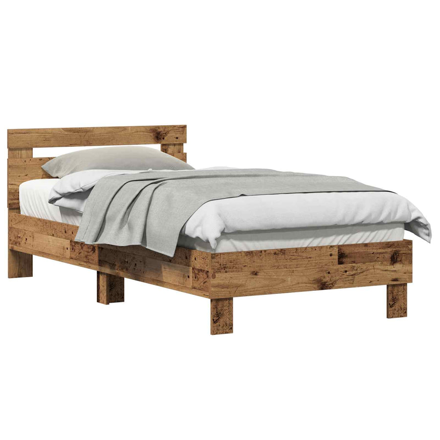 Bedframe Met Hoofdeinde Oudhout 193 X 95 X 88 Cm Bewerkt Hout 90 x 190 cm