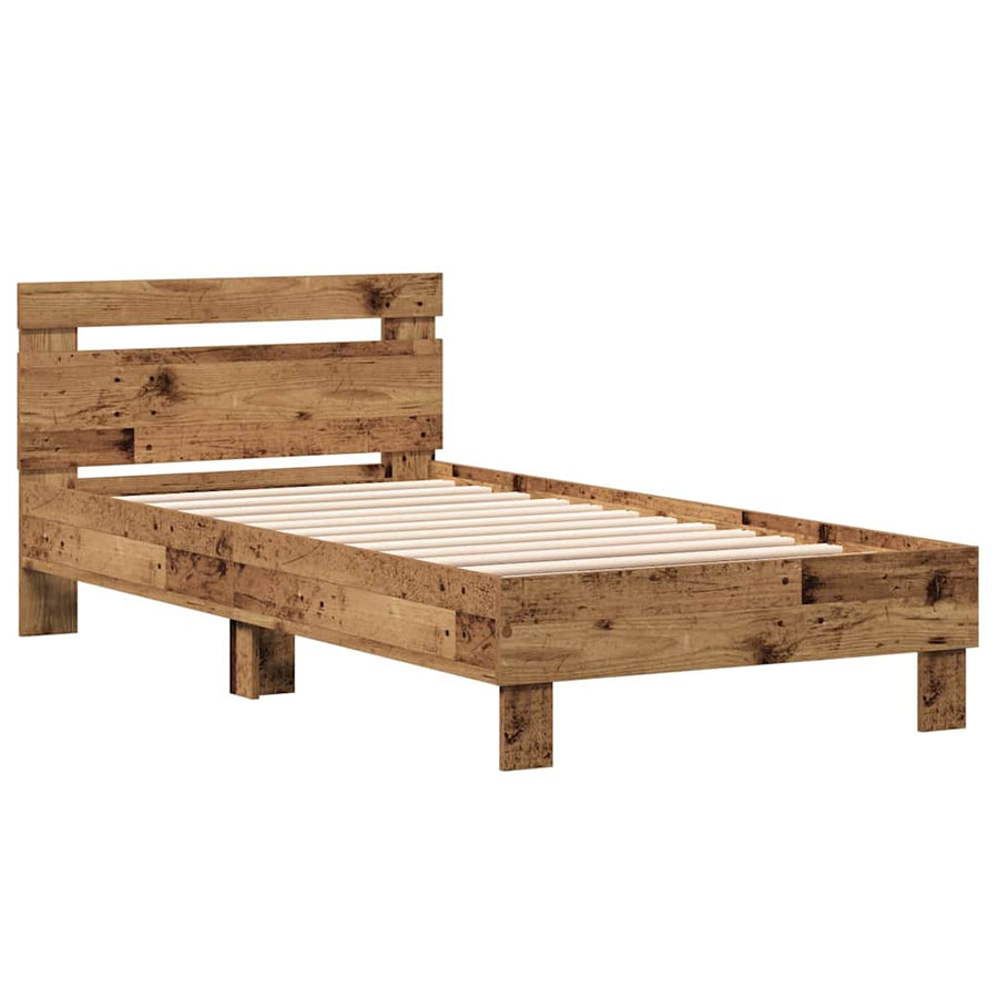 Bedframe Met Hoofdeinde Oudhout 193 X 95 X 88 Cm Bewerkt Hout 90 x 190 cm