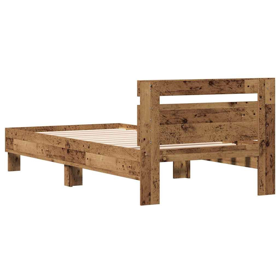 Bedframe Met Hoofdeinde Oudhout 193 X 95 X 88 Cm Bewerkt Hout 90 x 190 cm