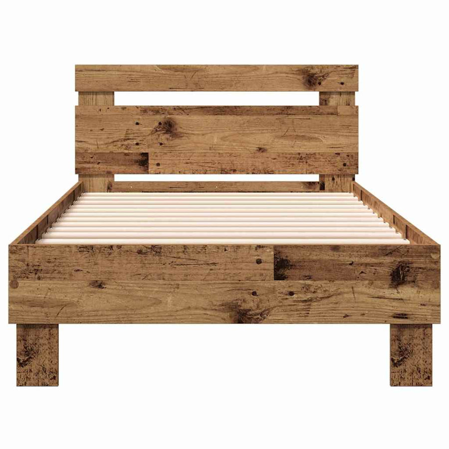Bedframe Met Hoofdeinde Oudhout 193 X 95 X 88 Cm Bewerkt Hout 90 x 190 cm