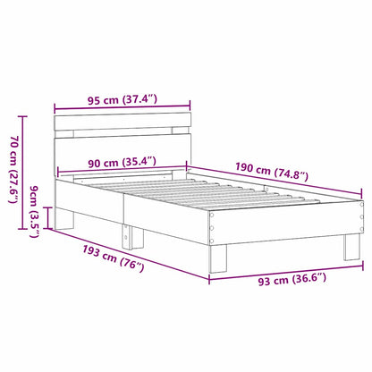 Bedframe Met Hoofdeinde Oudhout 193 X 95 X 88 Cm Bewerkt Hout 90 x 190 cm
