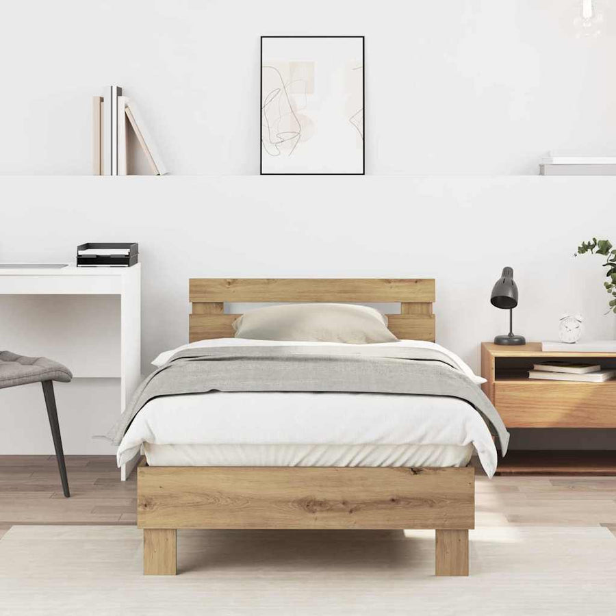 Bedframe Artisan Eiken 193 X 95 X 88 Cm Bewerkt Hout 90 x 190 cm