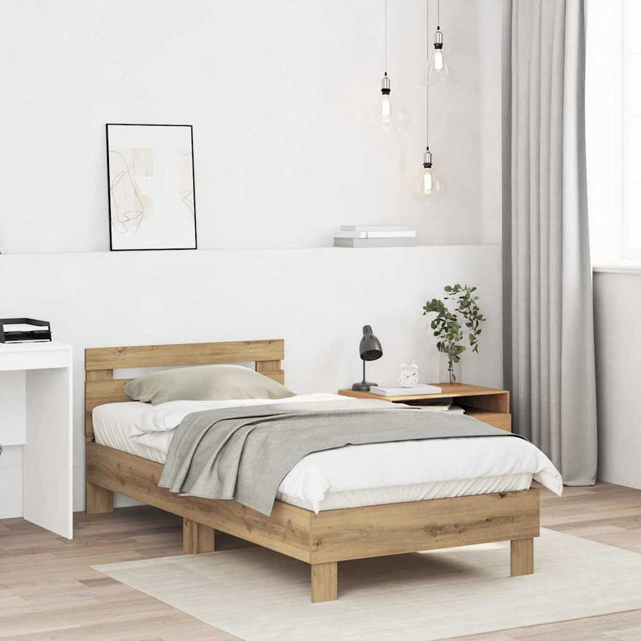 Bedframe Artisan Eiken 193 X 95 X 88 Cm Bewerkt Hout 90 x 190 cm