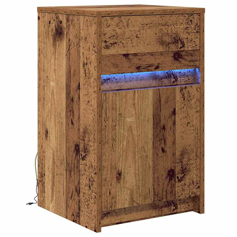 LED Bedside Kast met lade Oud hout 38 x 34 x 61 cm Spaanplaat