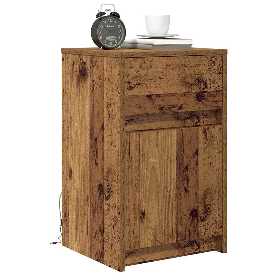 LED Bedside Kast met lade Oud hout 38 x 34 x 61 cm Spaanplaat