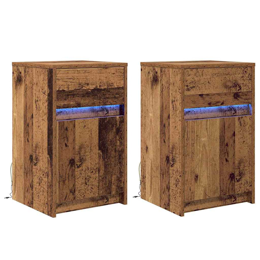 LED Bedside Kast 2 pcs Oud hout 38 x 34 x 61 cm Spaanplaat