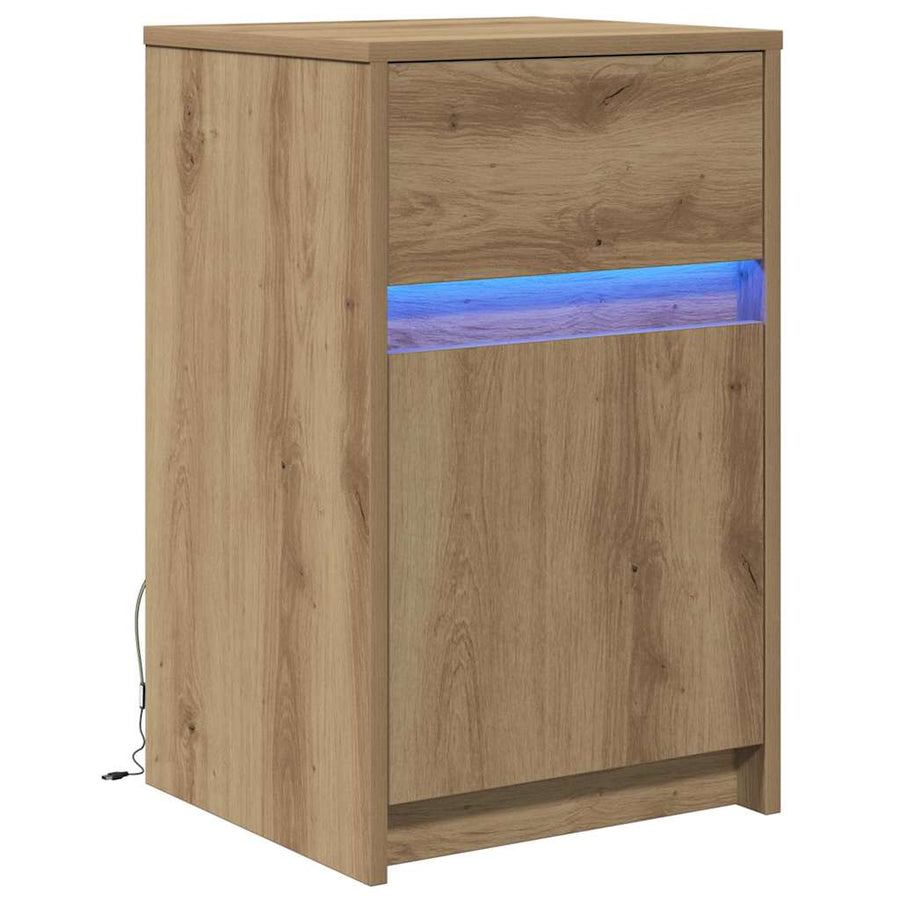 LED Bedside Kast artisanaal eikenkleurig 38 x 34 x 61 cm