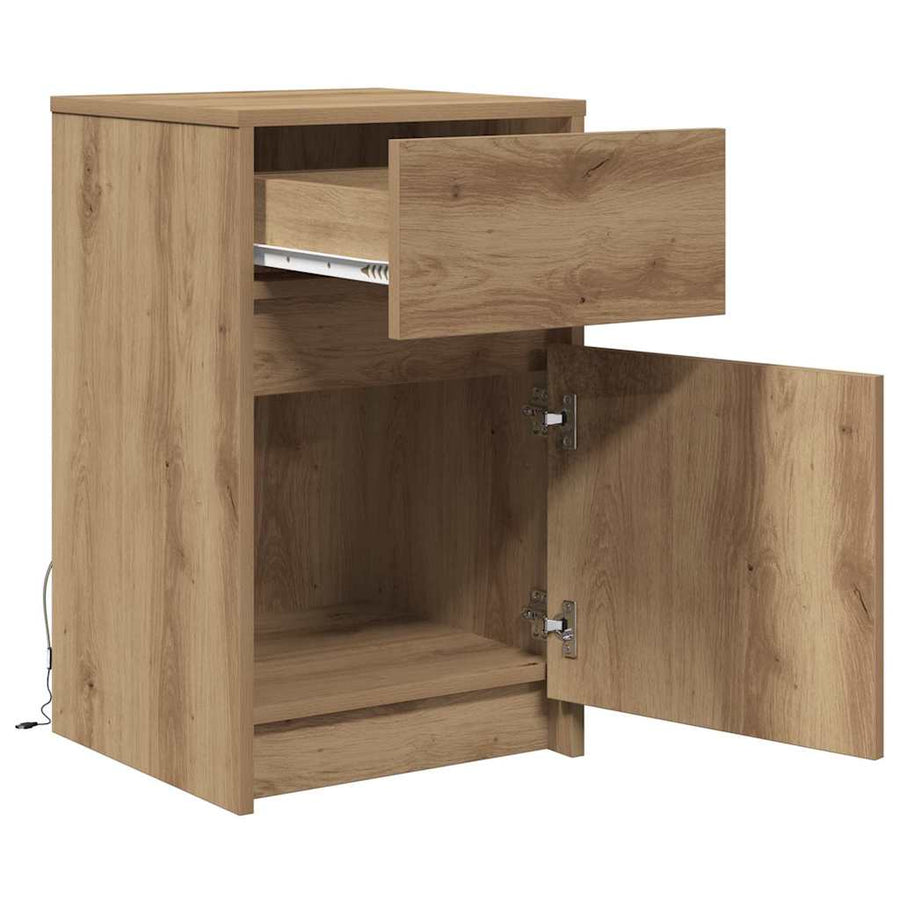 LED Bedside Kast artisanaal eikenkleurig 38 x 34 x 61 cm