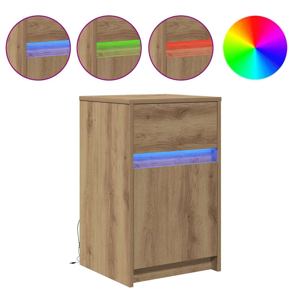 LED Bedside Kast artisanaal eikenkleurig 38 x 34 x 61 cm