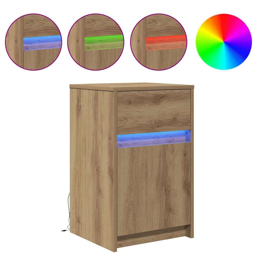 LED Bedside Kast artisanaal eikenkleurig 38 x 34 x 61 cm