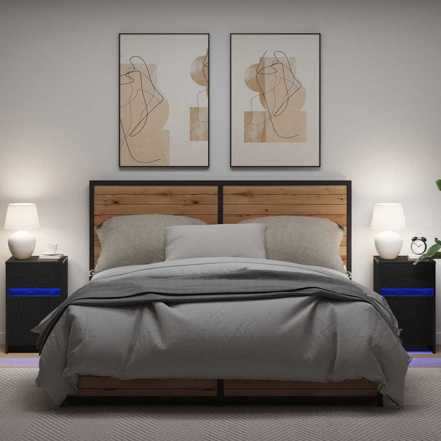 LED Bedside Kast 2 pcs Zwart eiken 38 x 34 x 61 cm Spaanplaat