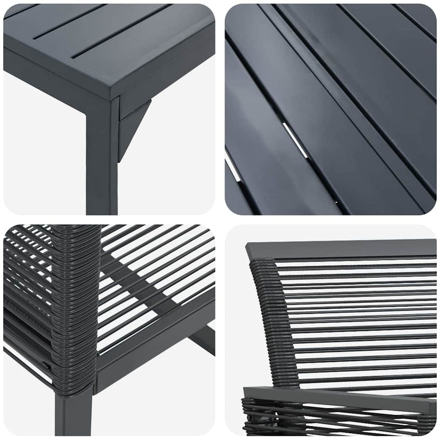 Tuin eettafelset 7 pcs Zwart poly rattan