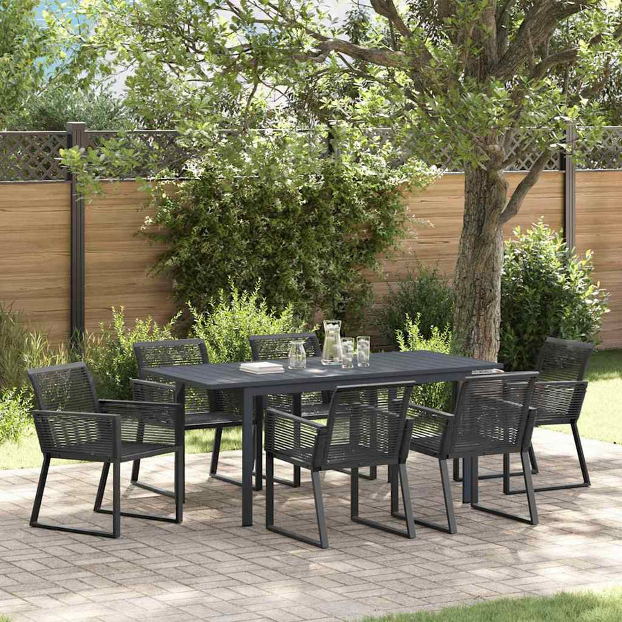 Tuin eettafelset 7 pcs Zwart poly rattan