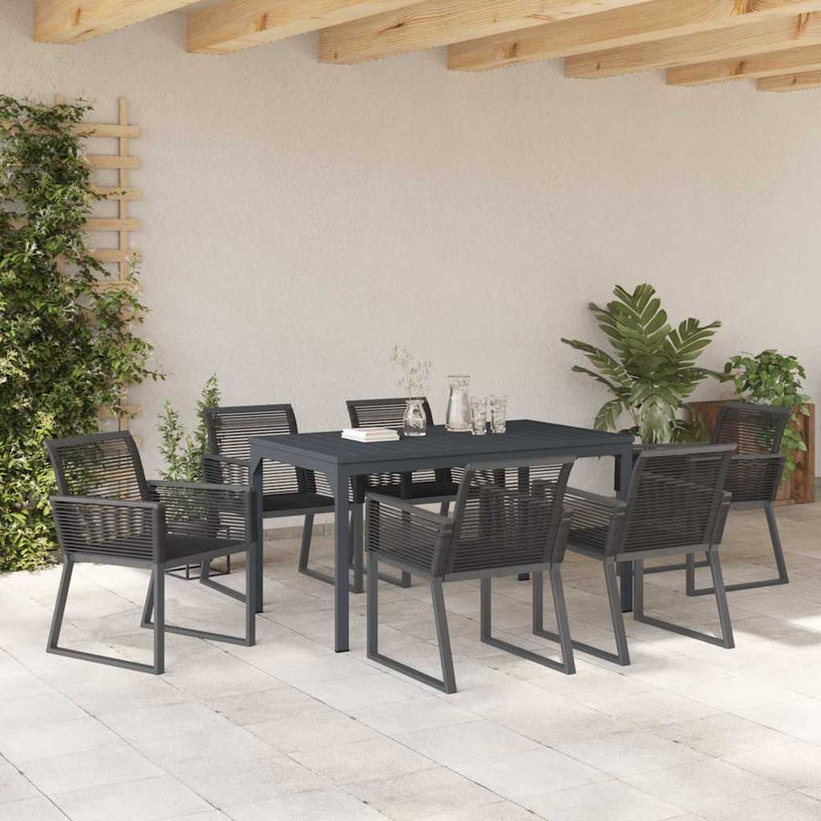 Tuin eettafelset 7 pcs Zwart poly rattan
