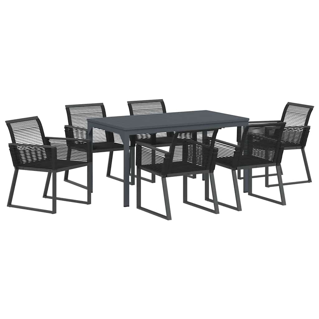 Tuin eettafelset 7 pcs Zwart poly rattan
