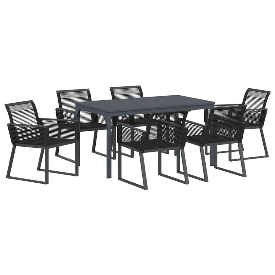 Tuin eettafelset 7 pcs Zwart poly rattan