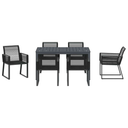 Tuin eettafelset 7 pcs Zwart poly rattan