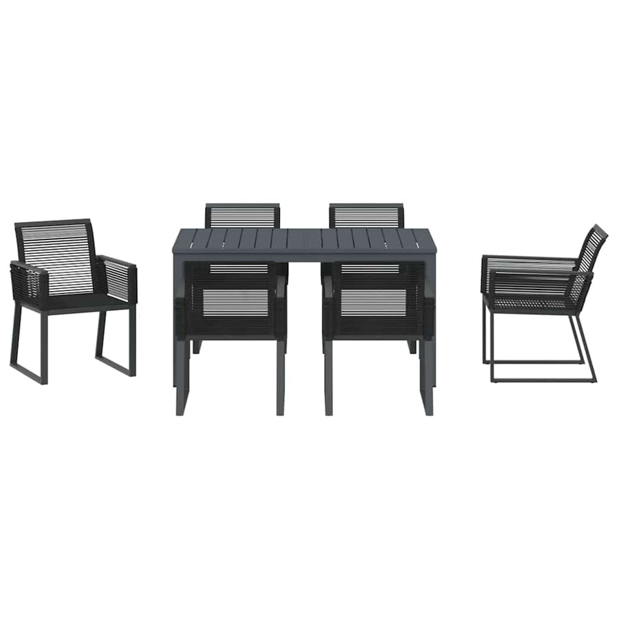 Tuin eettafelset 7 pcs Zwart poly rattan