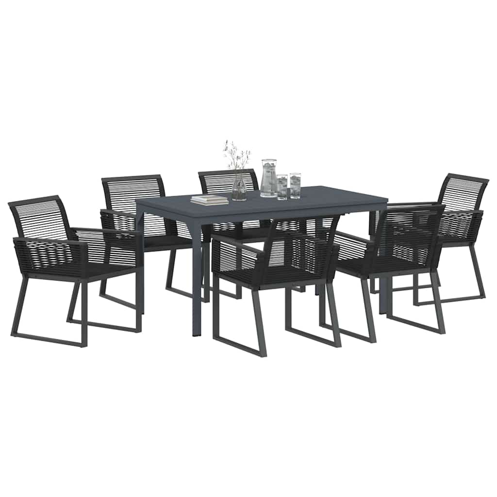 Tuin eettafelset 7 pcs Zwart poly rattan
