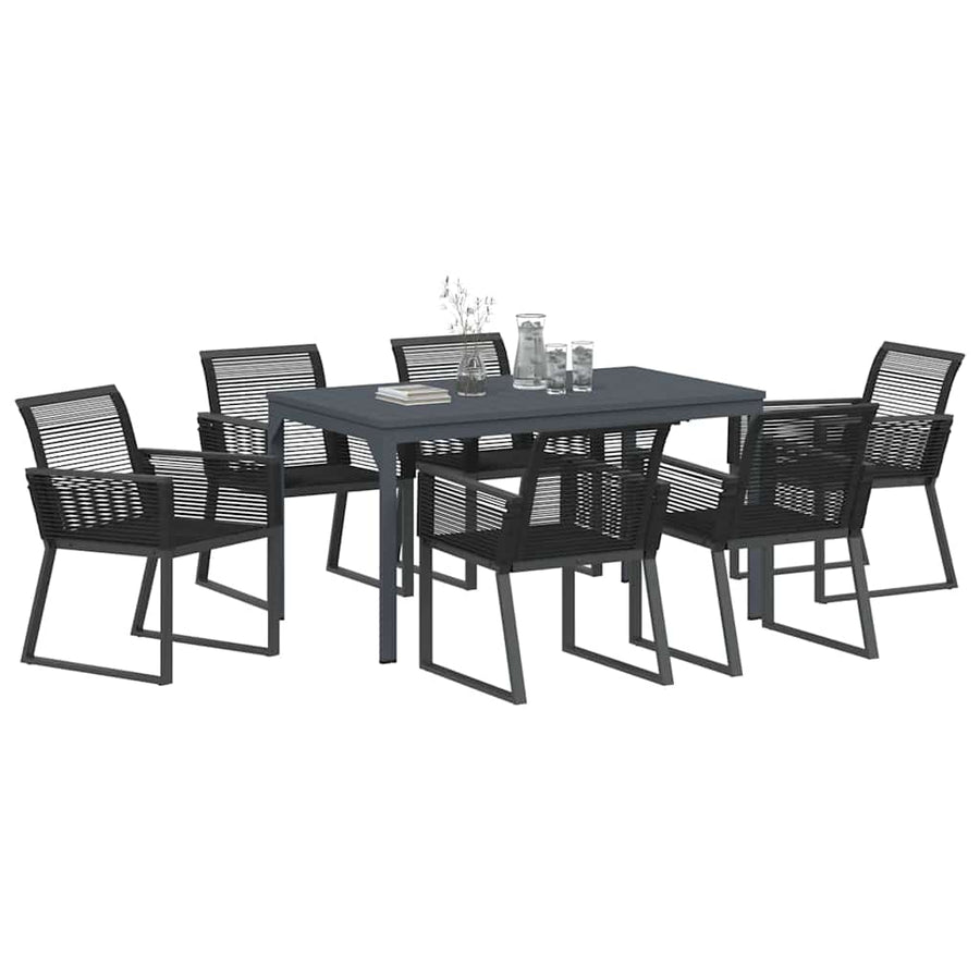 Tuin eettafelset 7 pcs Zwart poly rattan