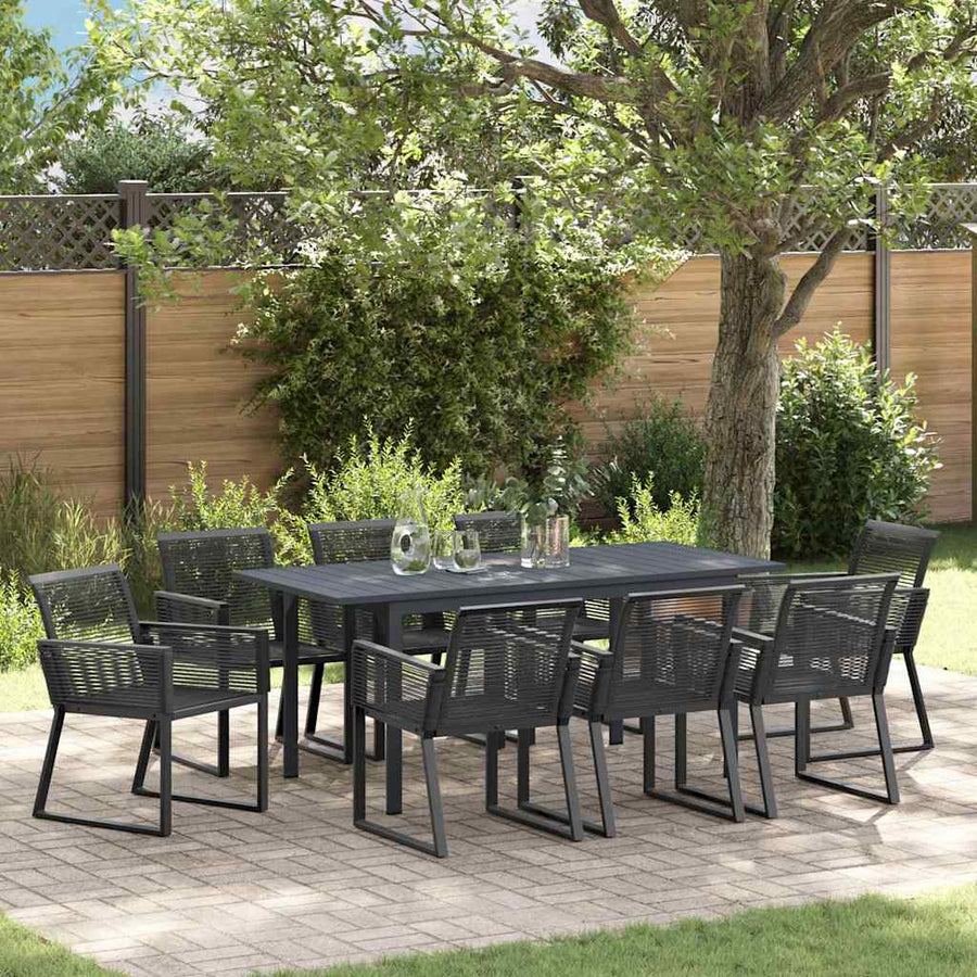 Tuin eettafelset 9 pcs Zwart poly rattan