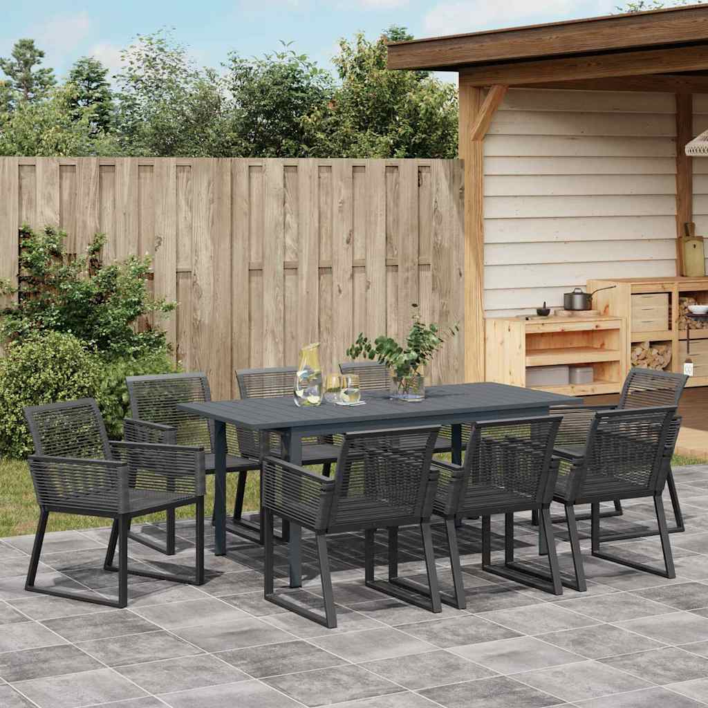 Tuin eettafelset 9 pcs Zwart poly rattan