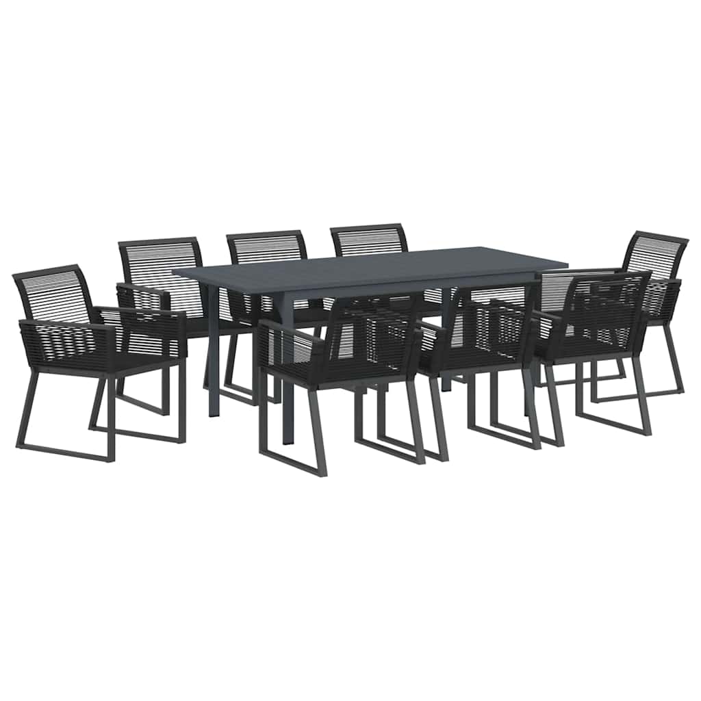 Tuin eettafelset 9 pcs Zwart poly rattan