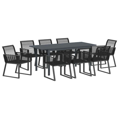 Tuin eettafelset 9 pcs Zwart poly rattan