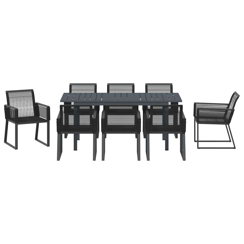 Tuin eettafelset 9 pcs Zwart poly rattan
