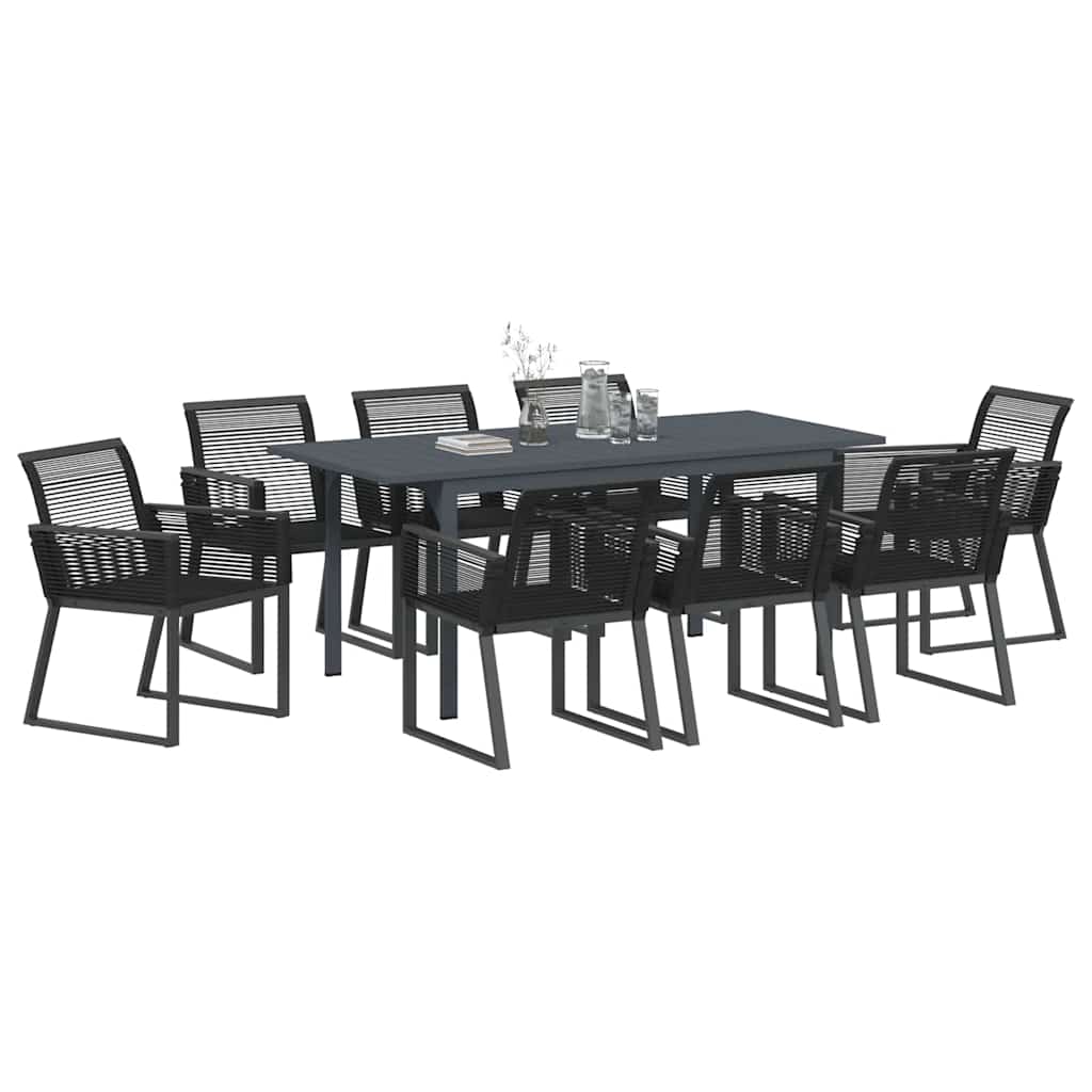 Tuin eettafelset 9 pcs Zwart poly rattan