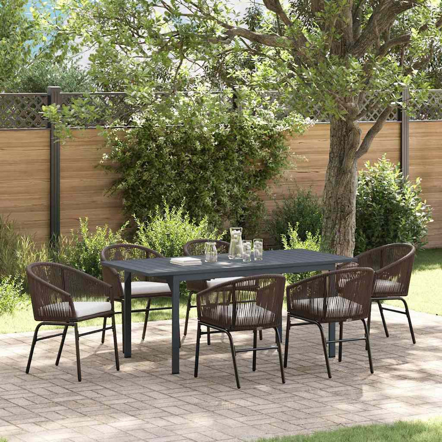 Tuin eettafelset 7 pcs Bruin poly rattan