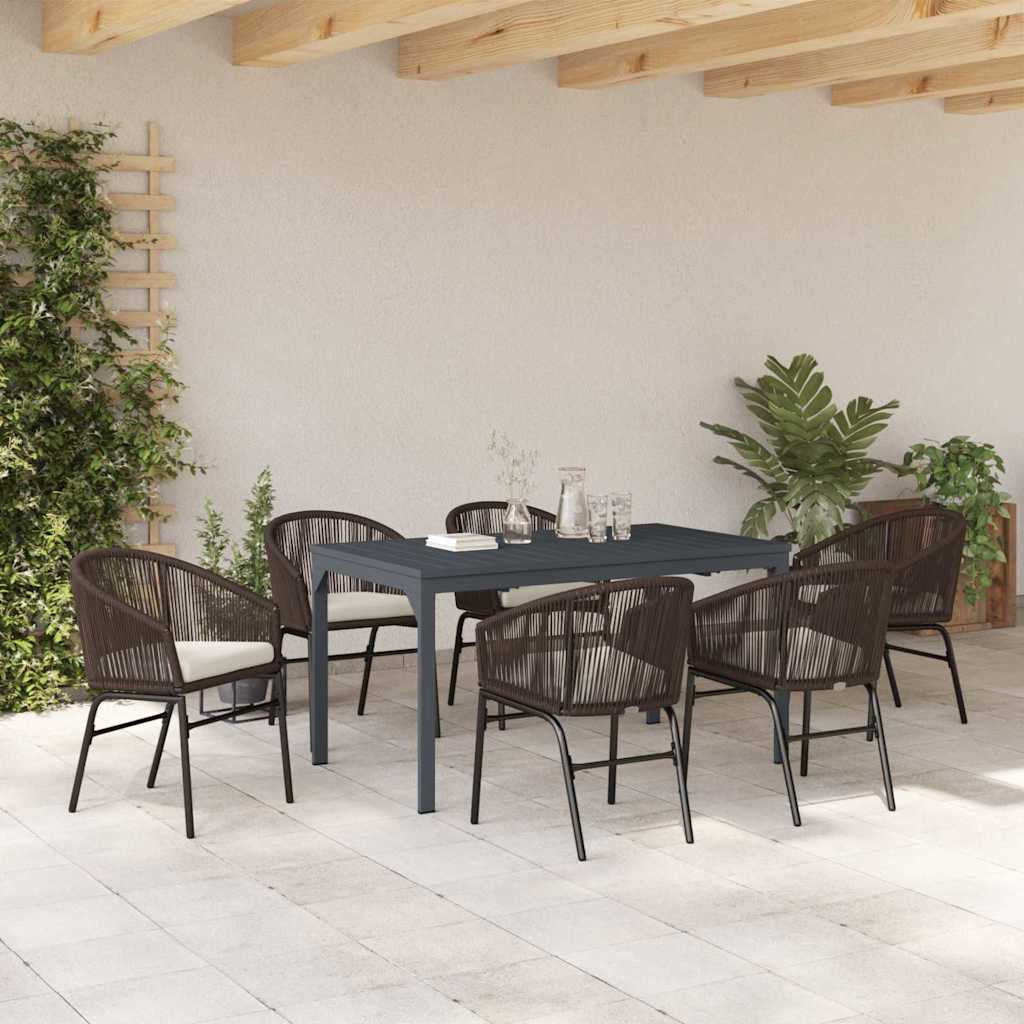Tuin eettafelset 7 pcs Bruin poly rattan