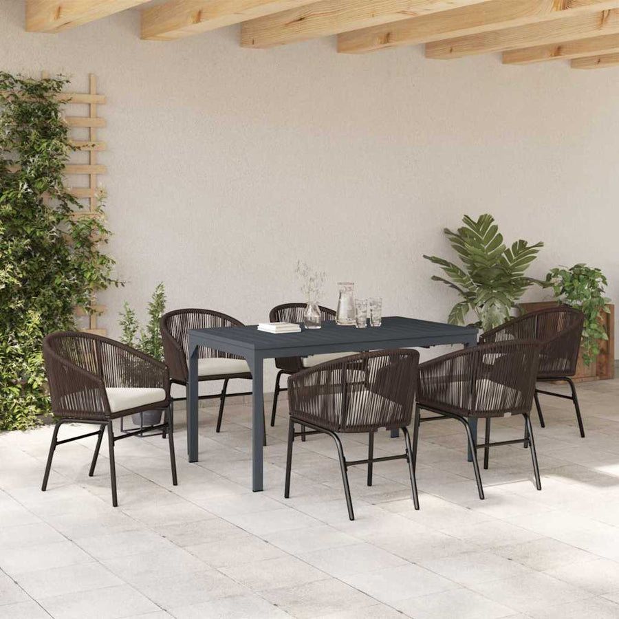 Tuin eettafelset 7 pcs Bruin poly rattan