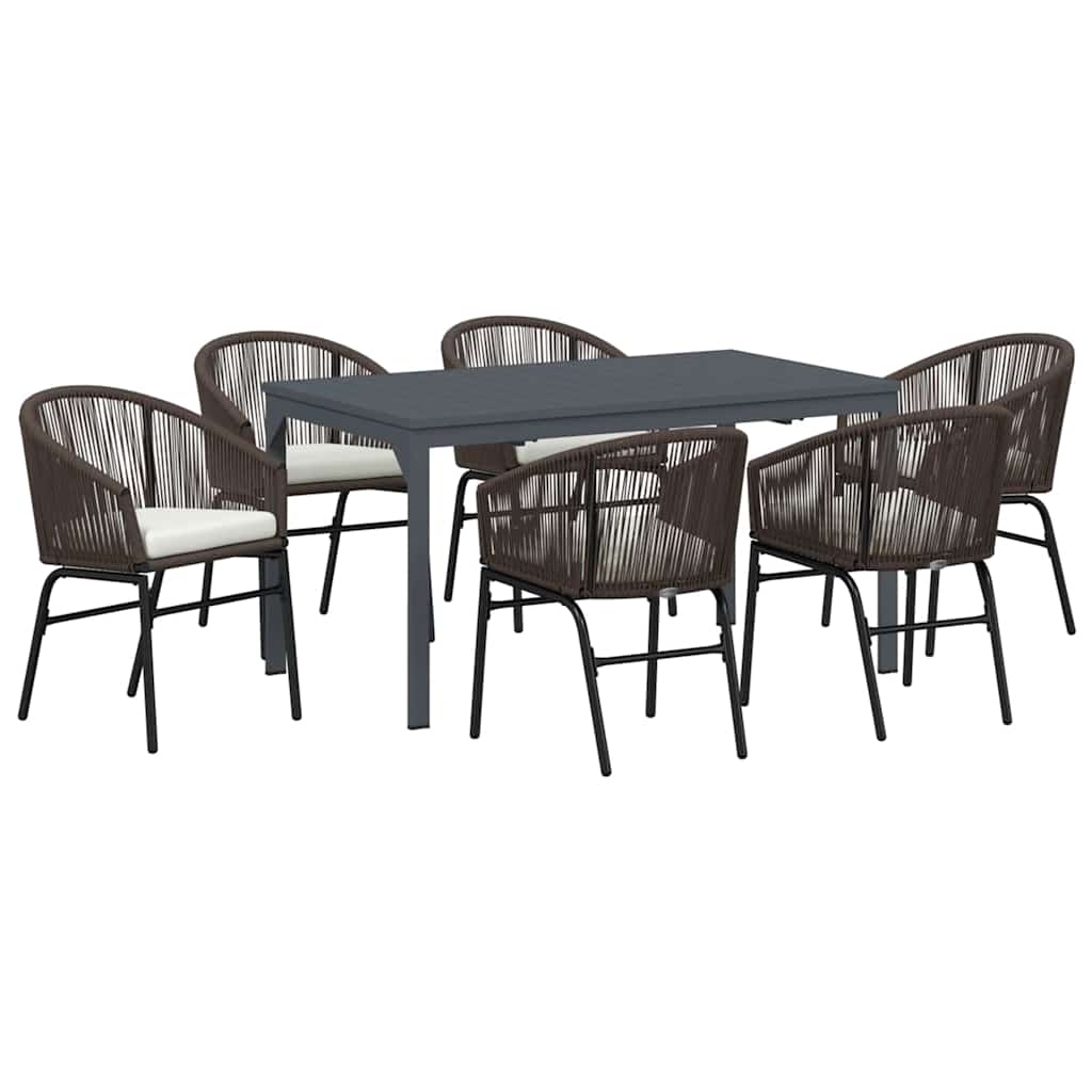 Tuin eettafelset 7 pcs Bruin poly rattan