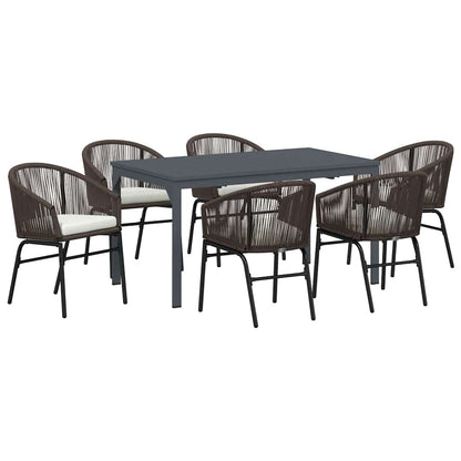 Tuin eettafelset 7 pcs Bruin poly rattan
