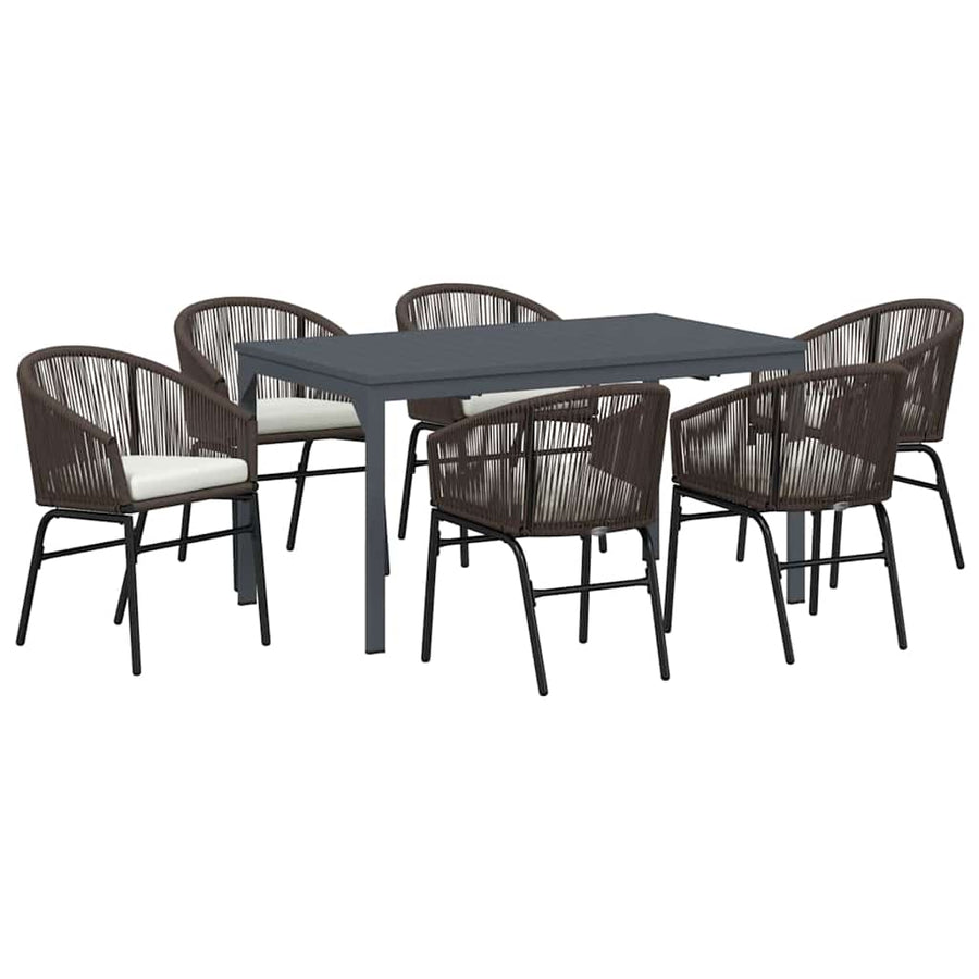Tuin eettafelset 7 pcs Bruin poly rattan
