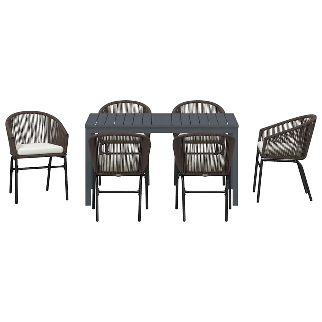 Tuin eettafelset 7 pcs Bruin poly rattan