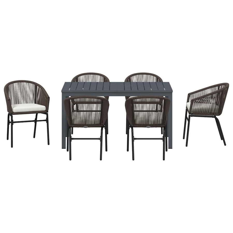 Tuin eettafelset 7 pcs Bruin poly rattan