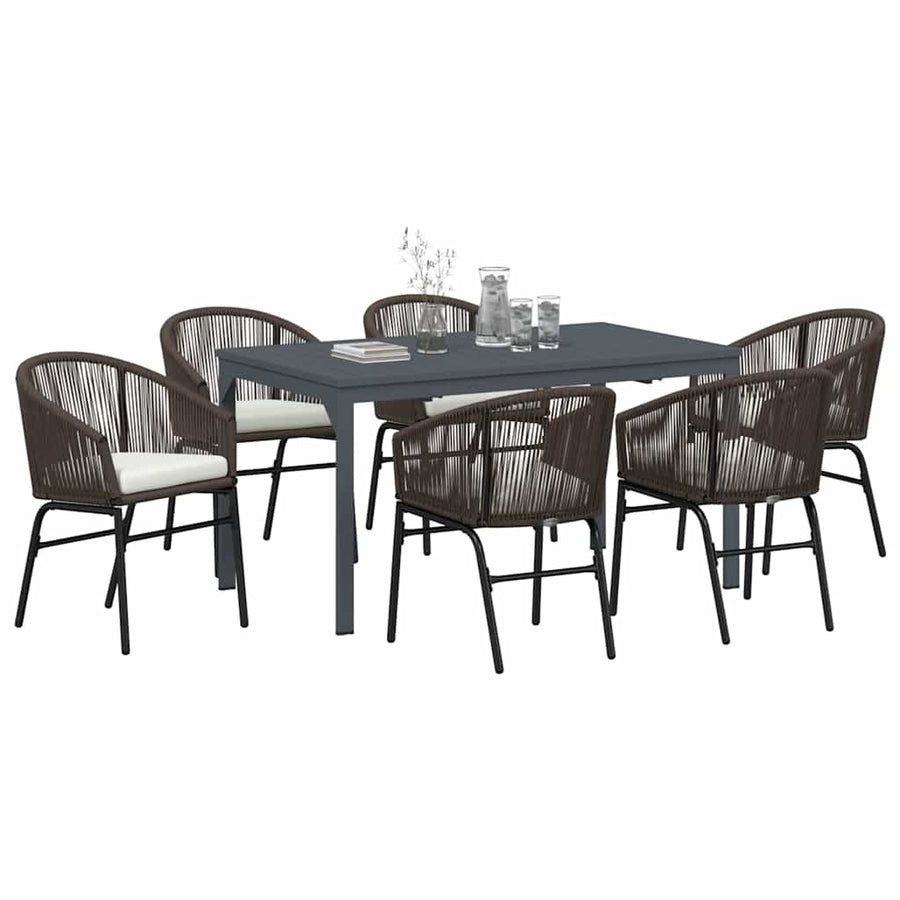 Tuin eettafelset 7 pcs Bruin poly rattan