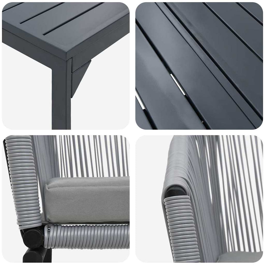 Tuin eettafelset 7 pcs Grijs poly rattan