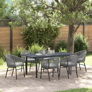 Tuin eettafelset poly rattan grijs 7-delig