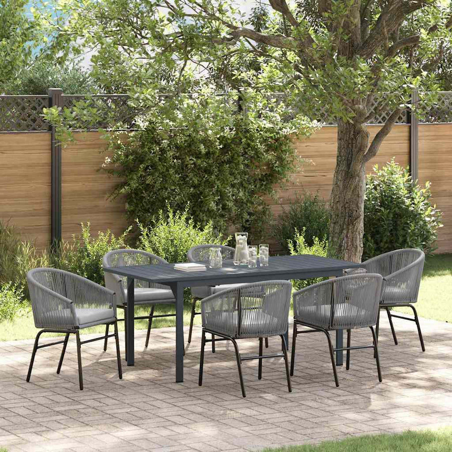 Tuin eettafelset 7 pcs Grijs poly rattan