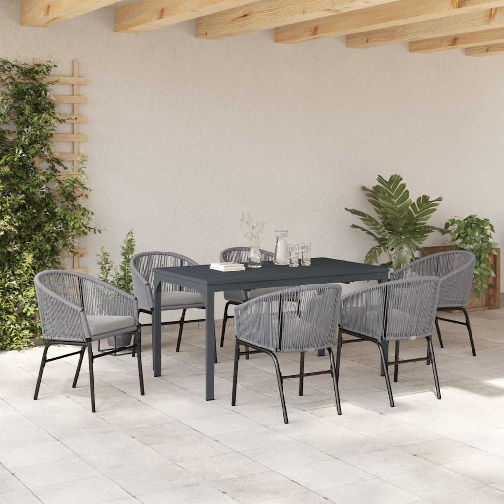 Tuin eettafelset 7 pcs Grijs poly rattan