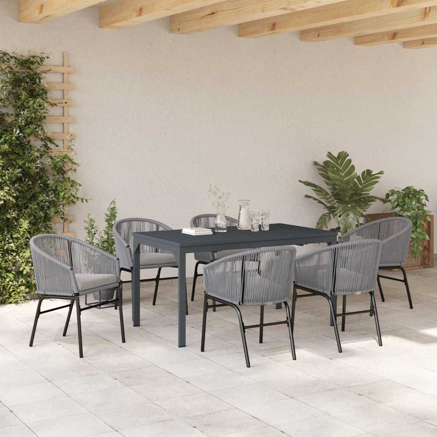 Tuin eettafelset 7 pcs Grijs poly rattan