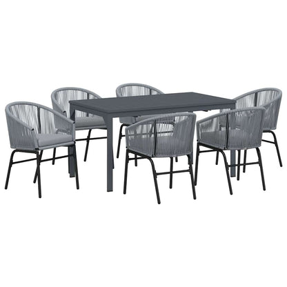 Tuin eettafelset 7 pcs Grijs poly rattan