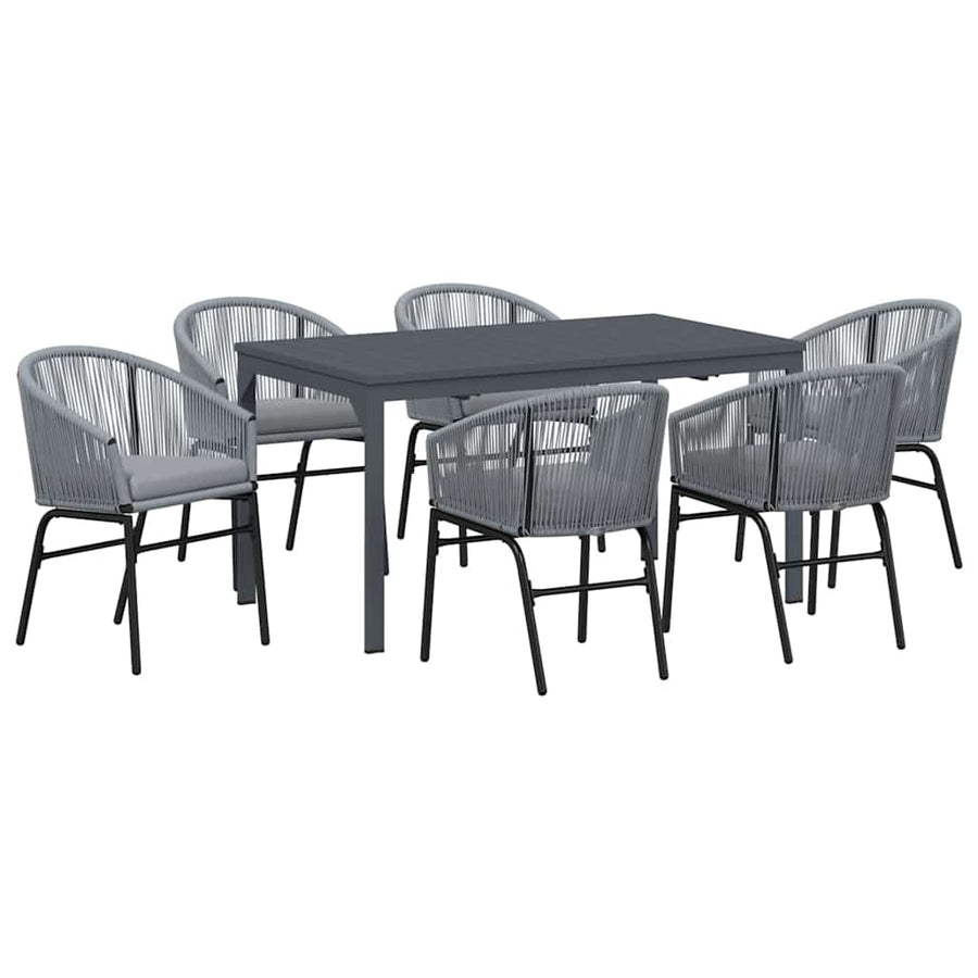 Tuin eettafelset 7 pcs Grijs poly rattan