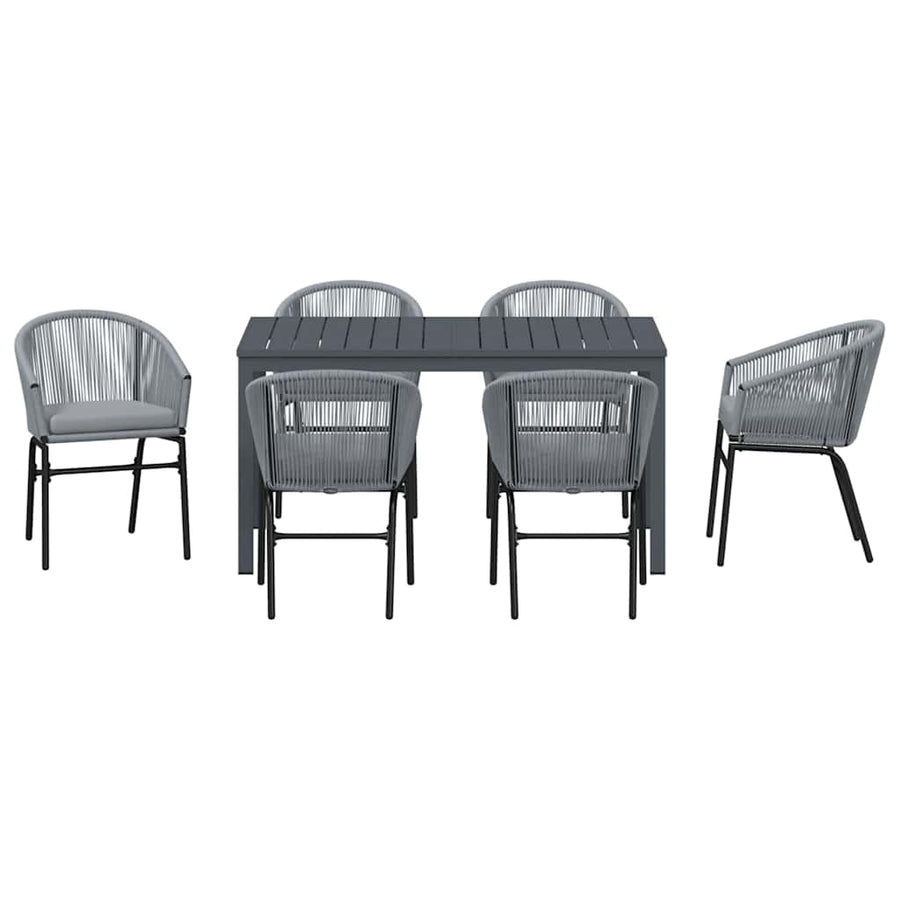 Tuin eettafelset 7 pcs Grijs poly rattan