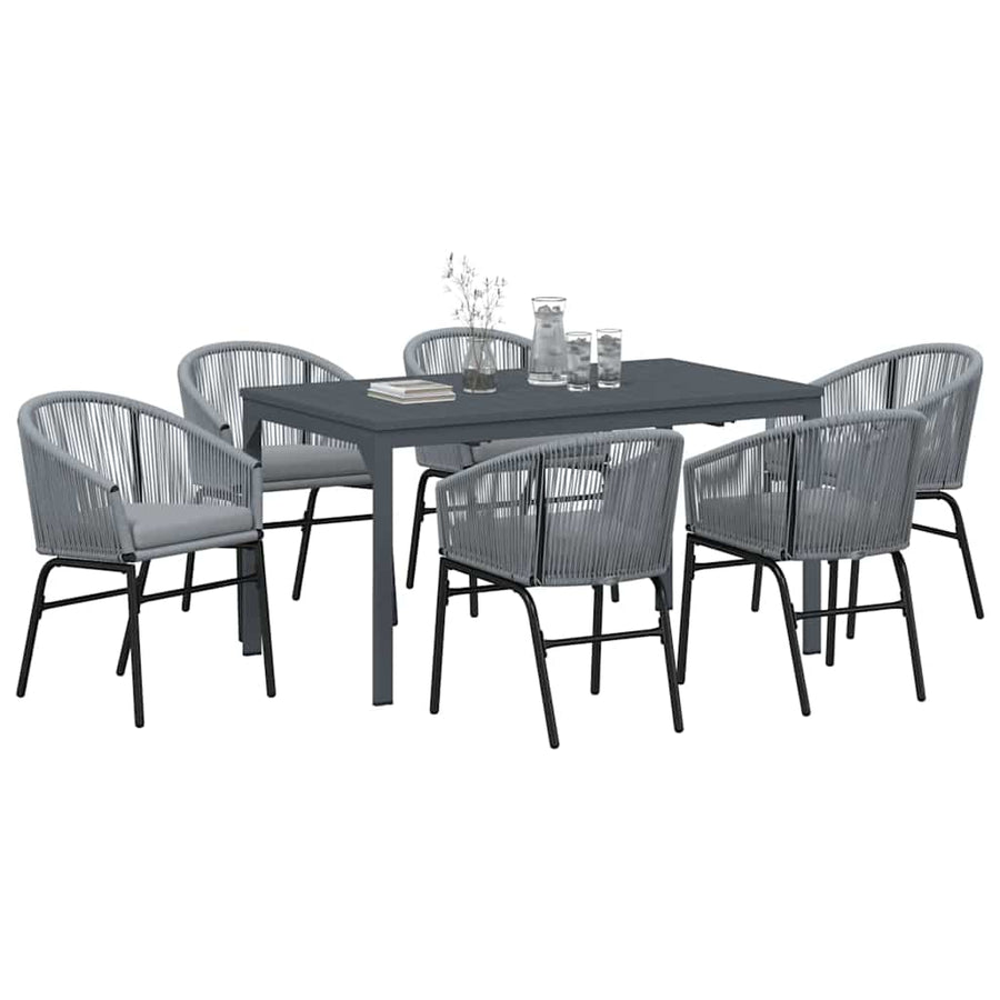 Tuin eettafelset 7 pcs Grijs poly rattan